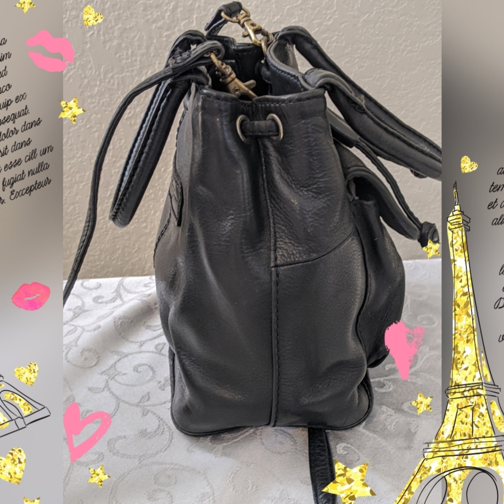 🎉🎉VINTAGE FOSSIL 75082 BLACK LEATHER BAG🌟🌟🌟 - Picture 4 of 6